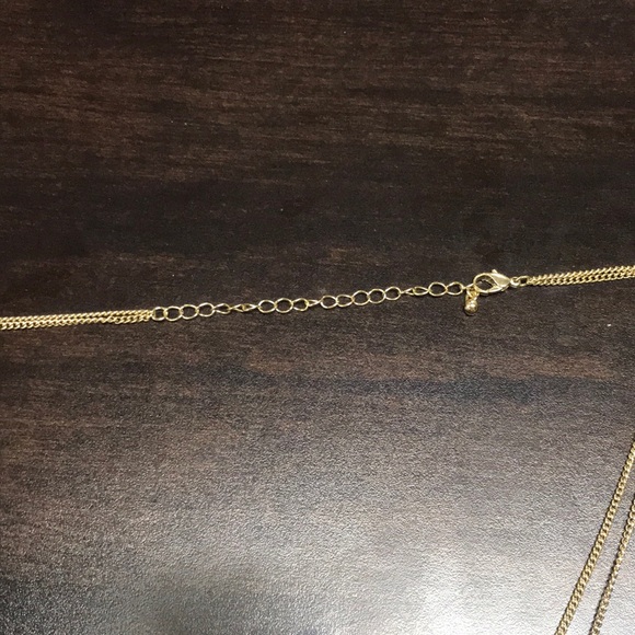 MULTI-STRAND GOLD NECKLACE with BLUE & RED BEADS - Picture 3 of 3